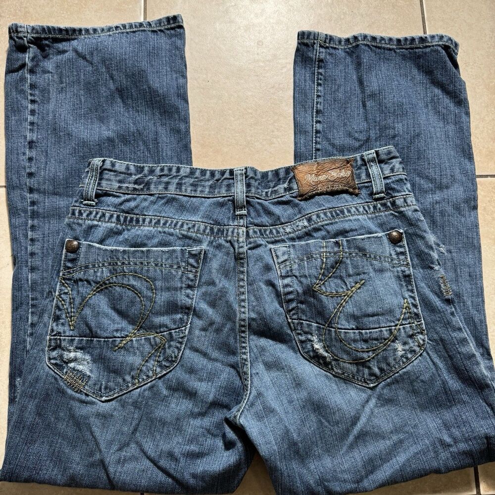Y2K Marc Ecko Men’s Sz 34x32 Cut & Sew Jeans Bootcut Fit Blue Denim Embroidered
